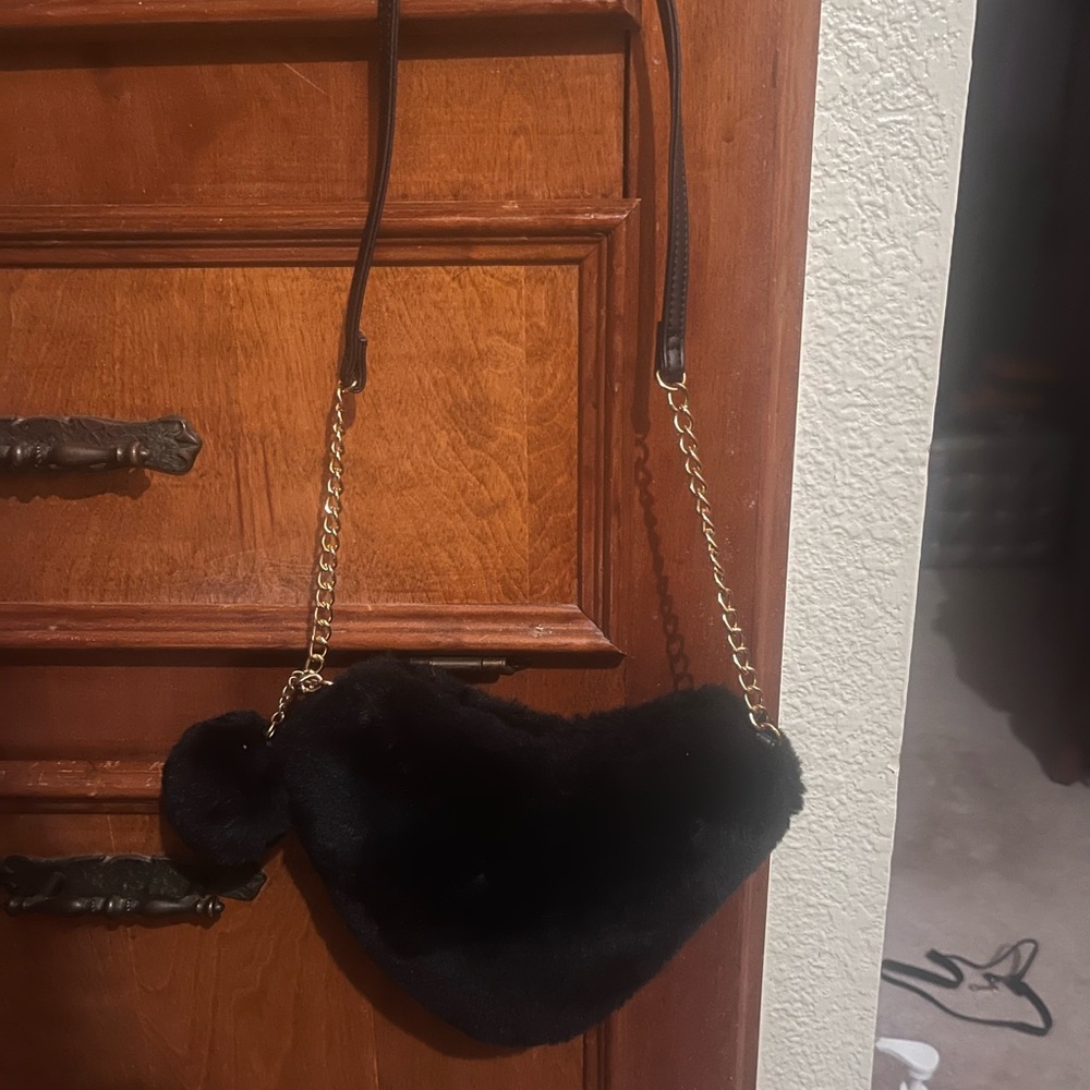 Elegant Black Faux Fur Crossbody Bag with Gold Chain